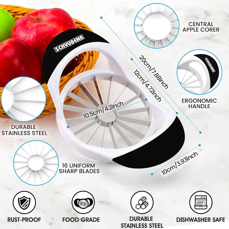 SCHVUBENR Apple Slicer and Corer - 4.72 Inch Stainless Steel Apple Cutter with 16 Sharp Blades - Professional Apple Divider Tool for Quick Slices - Easy to Use & Clean - Slice Fruits with Ease - Black - Image 3